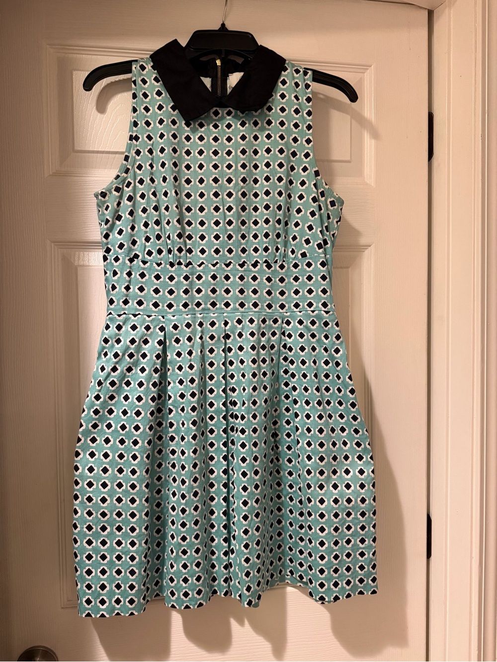 Closet Black Collared Dress with Mint Geometric Lining